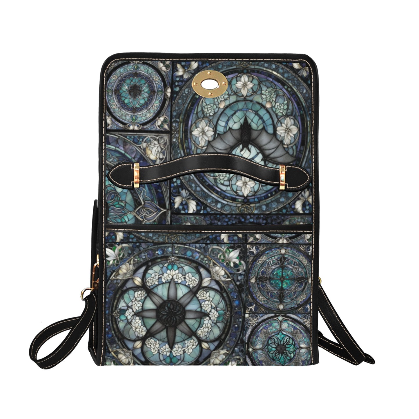 Celtic Gothic Style, Stained Glass with Bats Print Canvas Bag