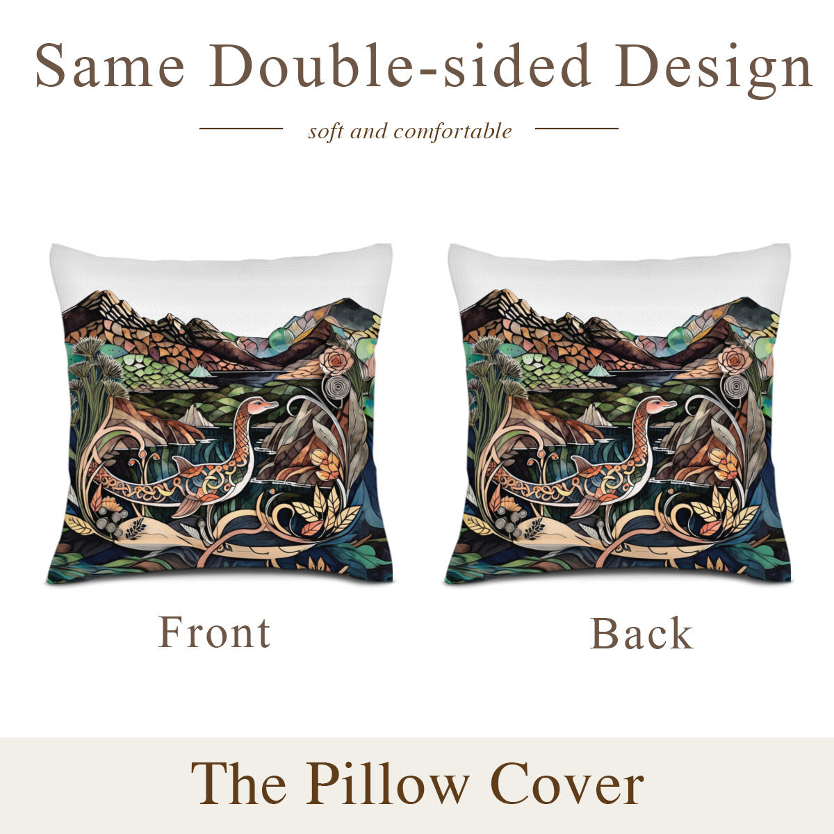 Pillow Cover + Pillow Filler "Vintage Loch Ness Monster"