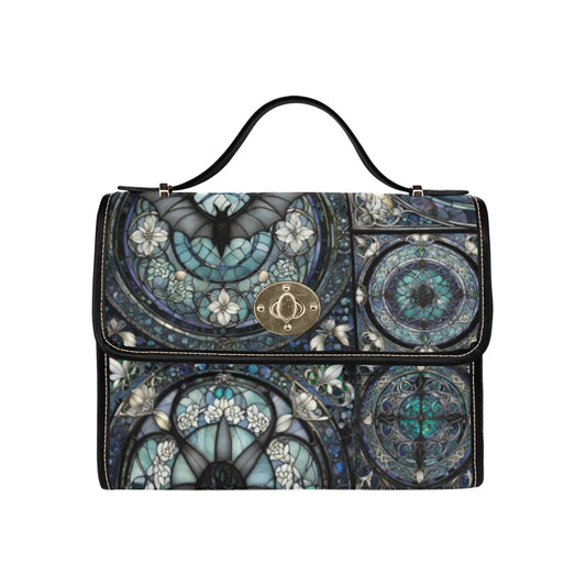 Celtic Gothic Style, Stained Glass with Bats Print Canvas Bag