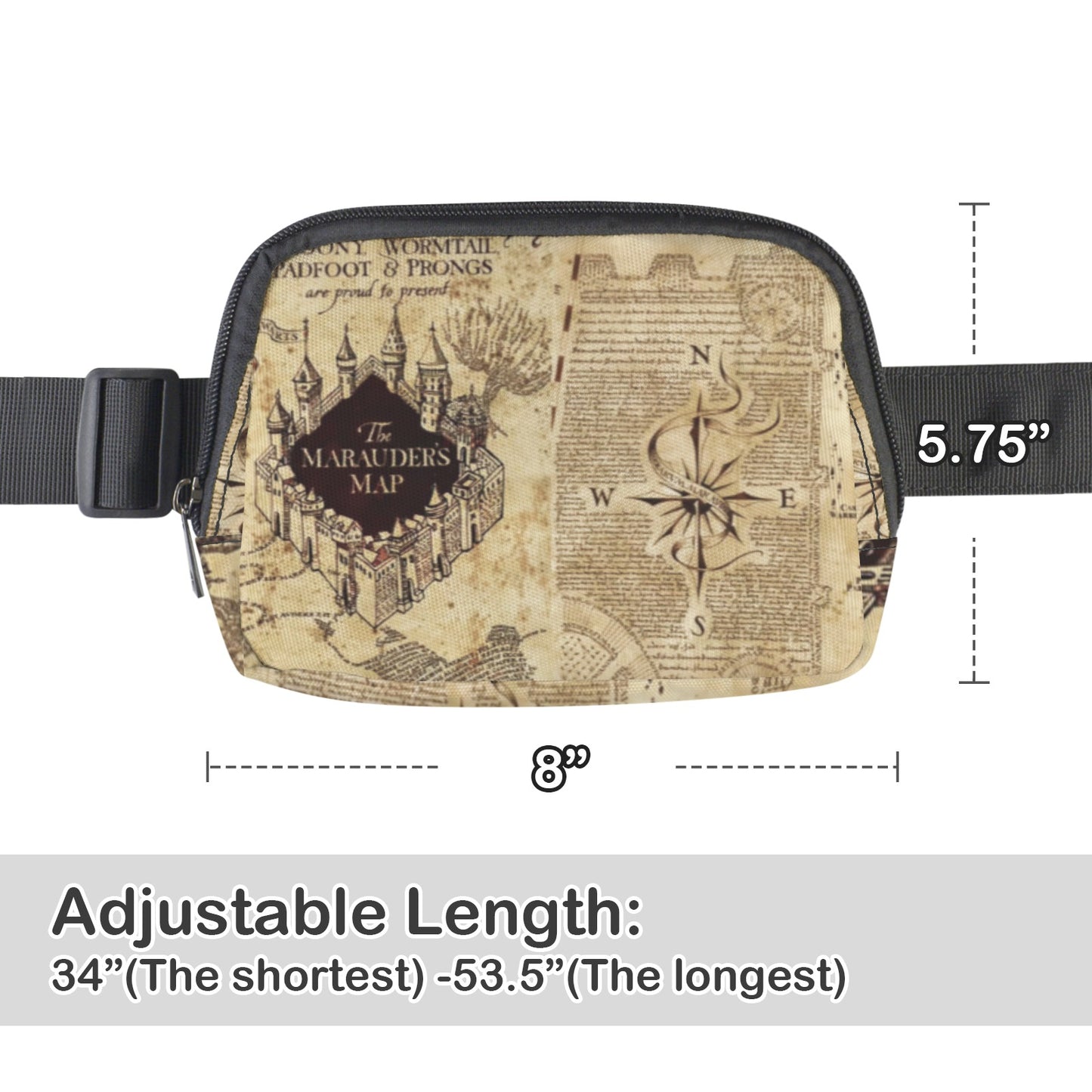 Marauder's Map - waist bag, fanny pack, belt bag, moon bag, belly bag