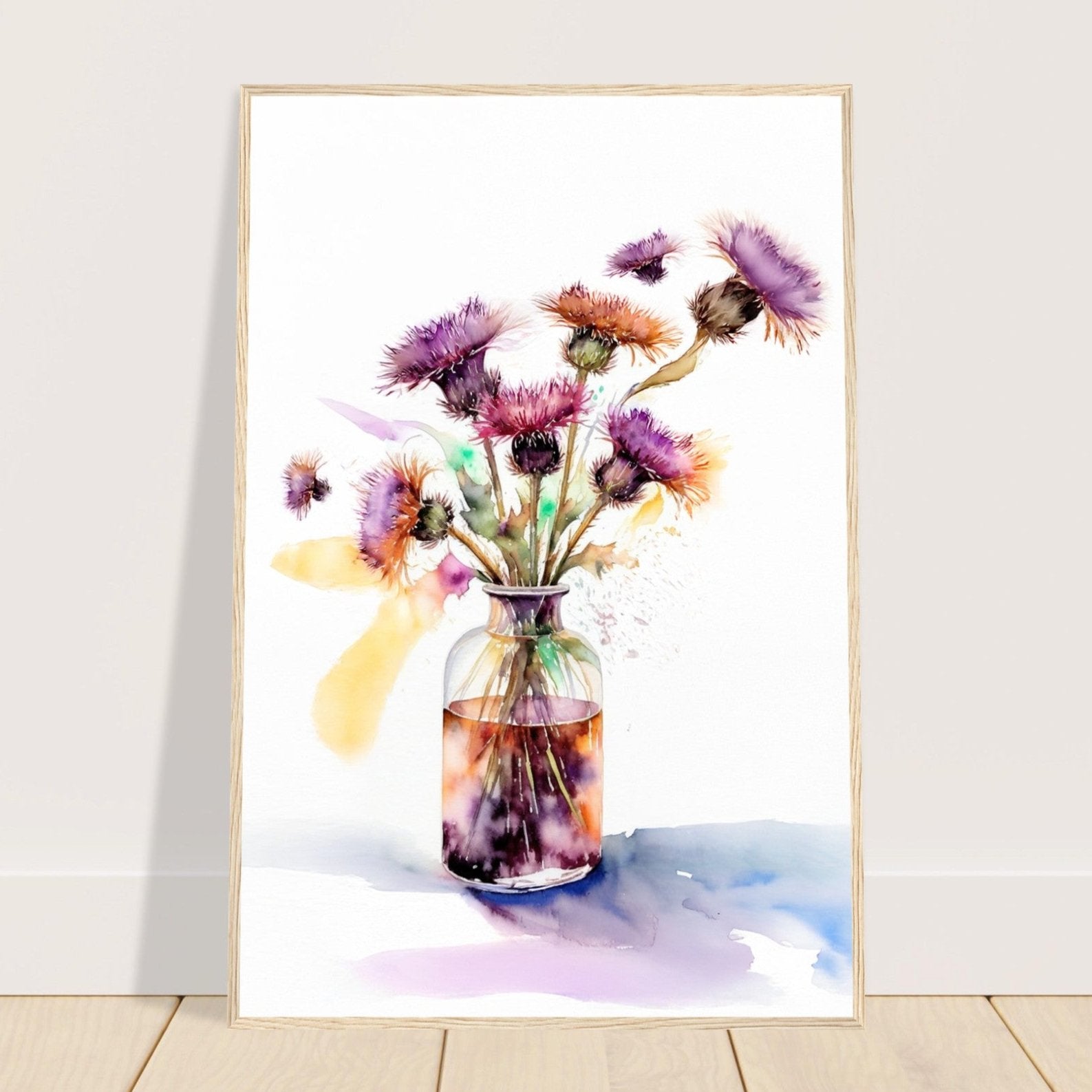 Wooden Framed Art Print "Thistles in a Vase" | Farmhouse Style Collection
