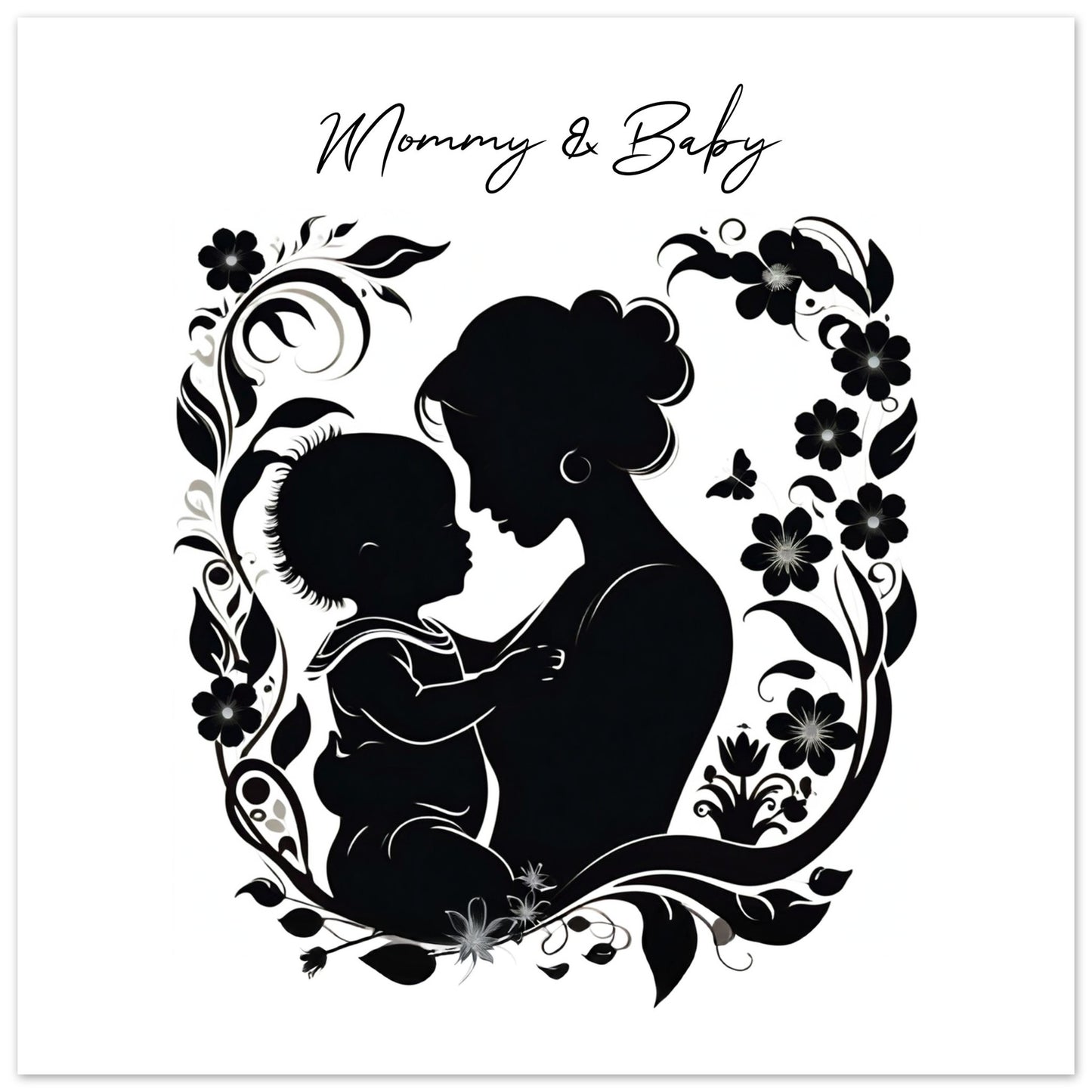 Matte Paper Poster  "Mommy & Baby" (with vines & flower motive) Personalised gift | Printed and shipped with personalized names