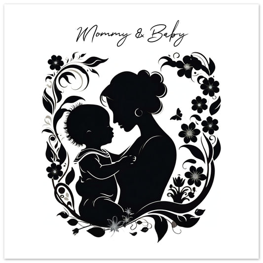 Matte Paper Poster  "Mommy & Baby" (with vines & flower motive) Personalised gift | Printed and shipped with personalized names