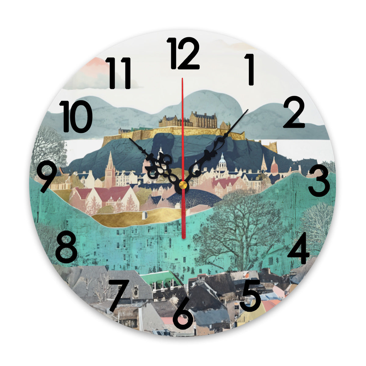 Wall Clock "Edinburgh" - Modern Skyline Of the City of Edinburgh