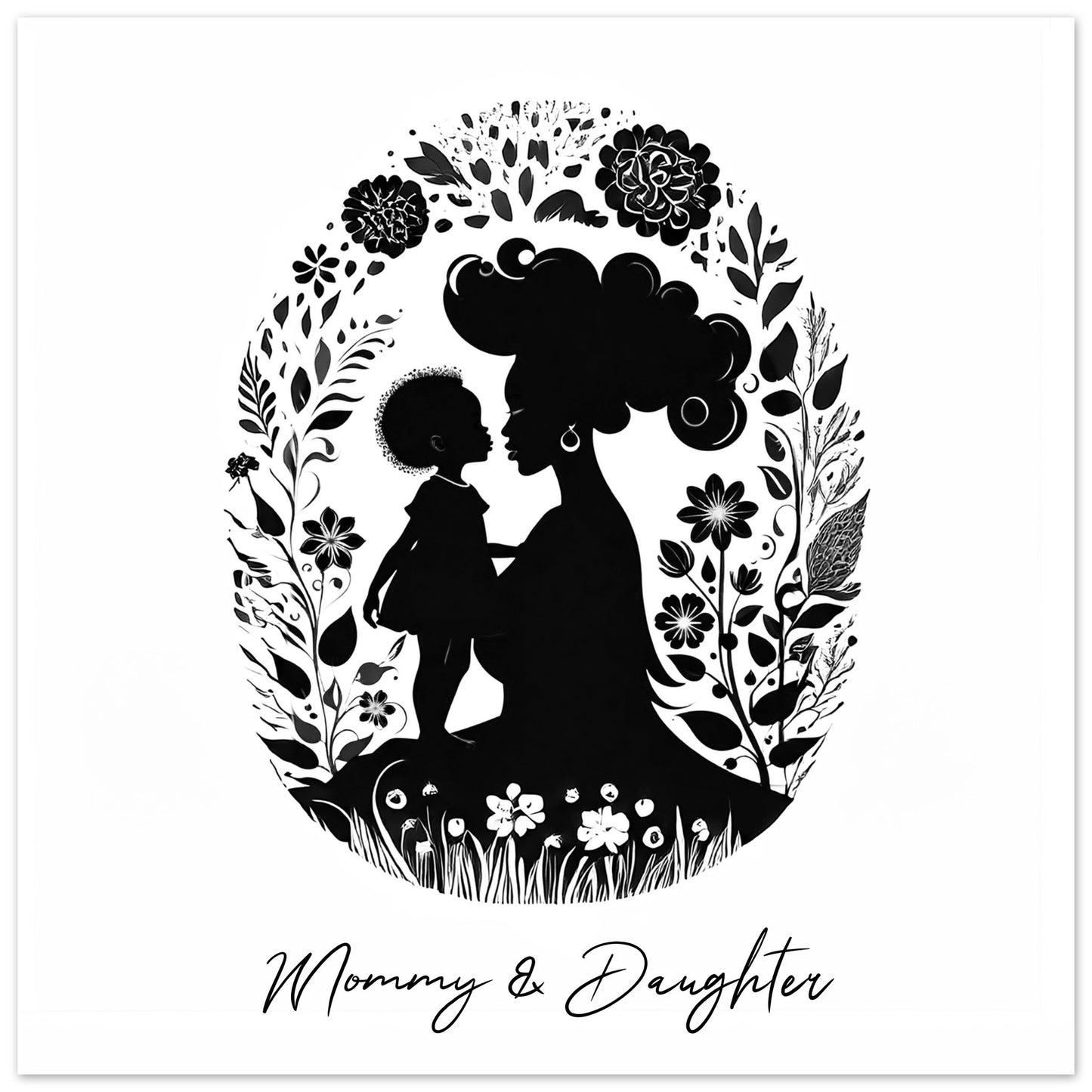 Matte Paper Poster "Mommy & Toddler girl" (withflower motive) Personalised gift | Printed and shipped with personalised names