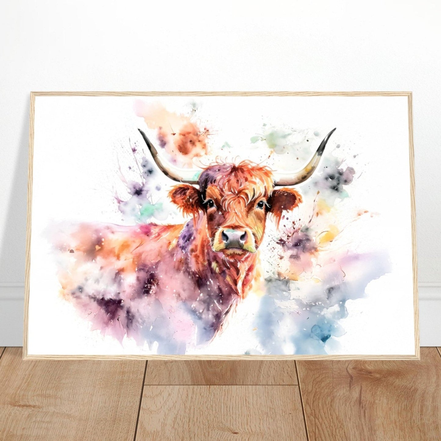 Wooden Framed Art Print "Hairy Cow" | Farmhouse Style Collection - aquarel print
