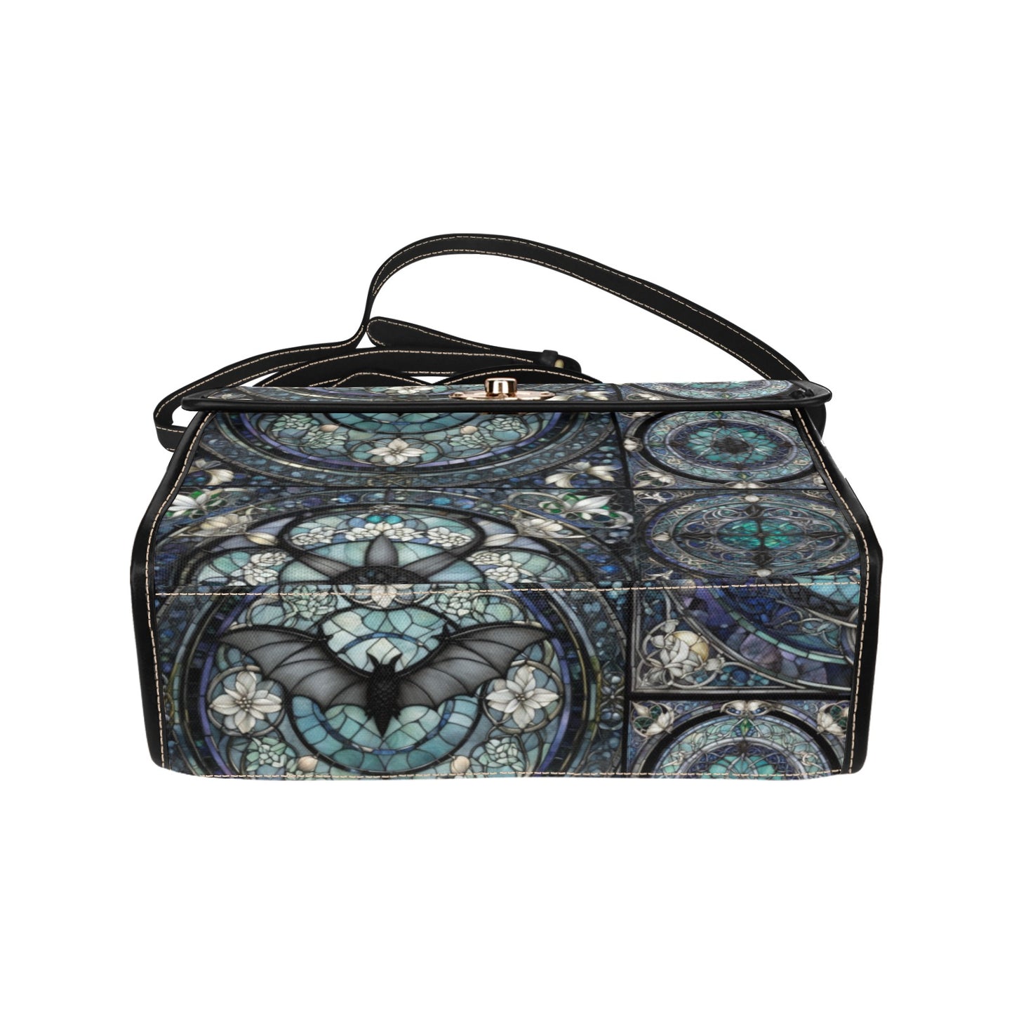 Celtic Gothic Style, Stained Glass with Bats Print Canvas Bag