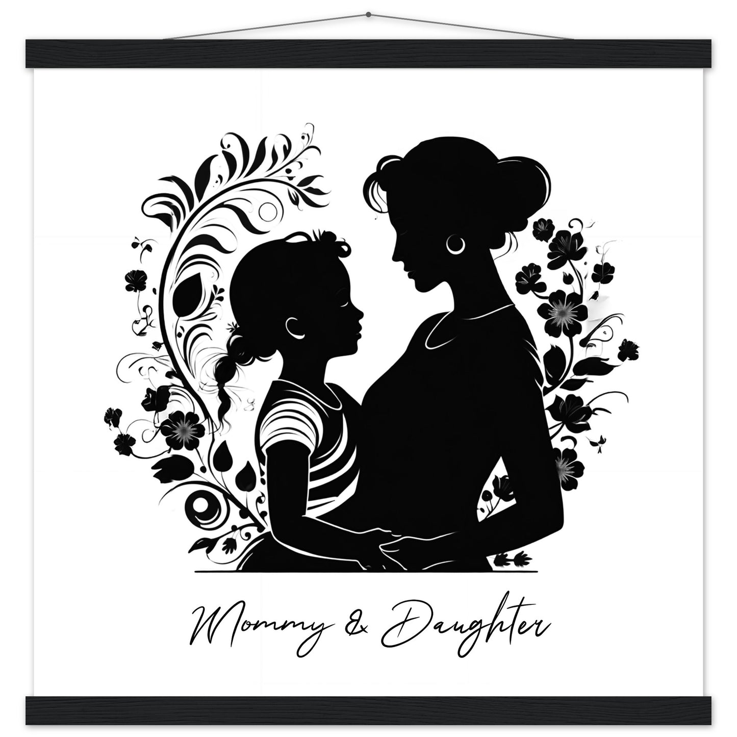 Matte Paper Poster with Hanger "Mommy & Daughter" (with vines & flower motive) Personalised gift | Printed and shipped with personalised names