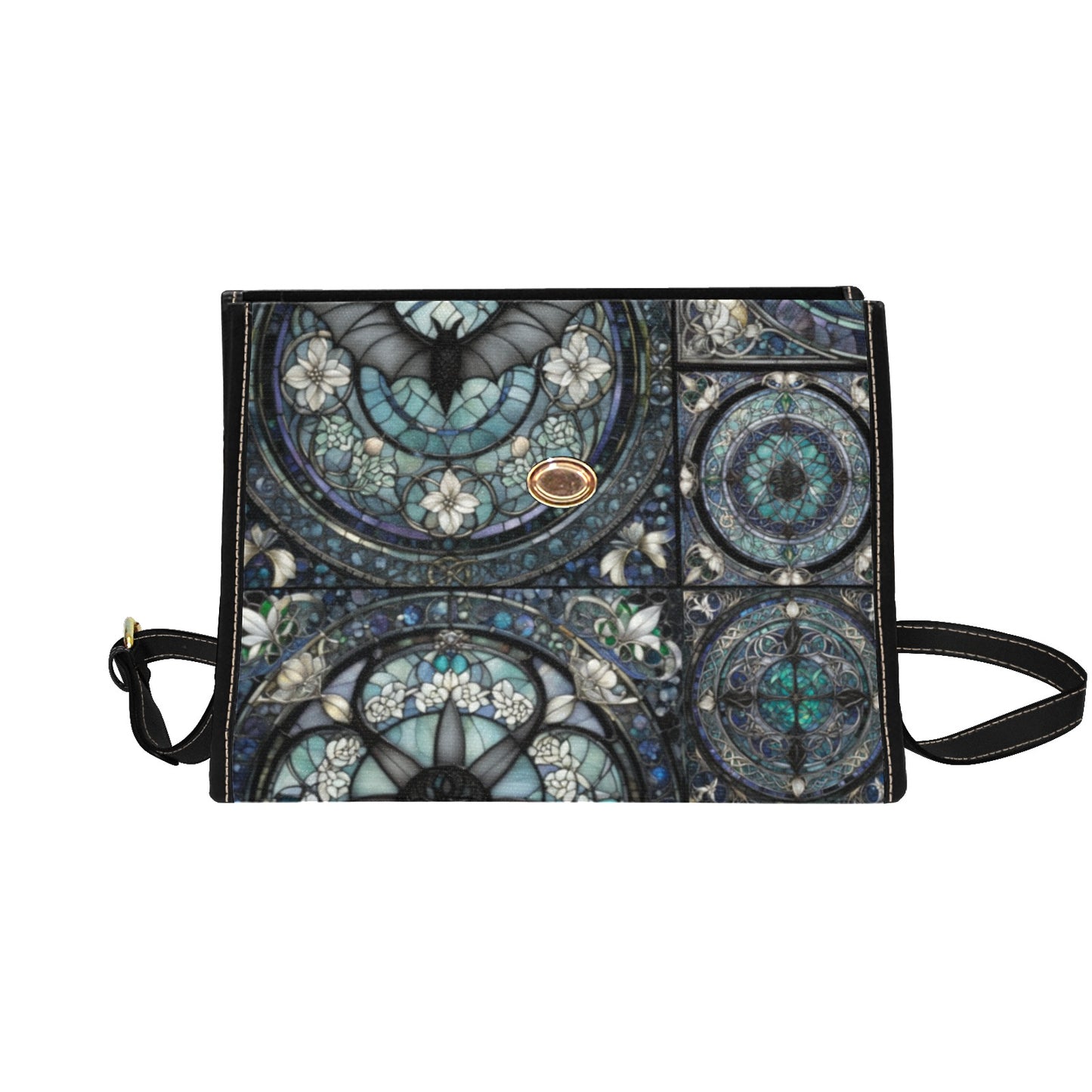 Celtic Gothic Style, Stained Glass with Bats Print Canvas Bag