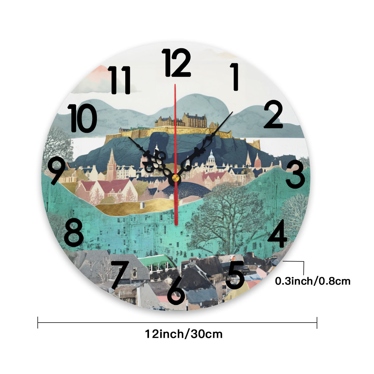 Wall Clock "Edinburgh" - Modern Skyline Of the City of Edinburgh