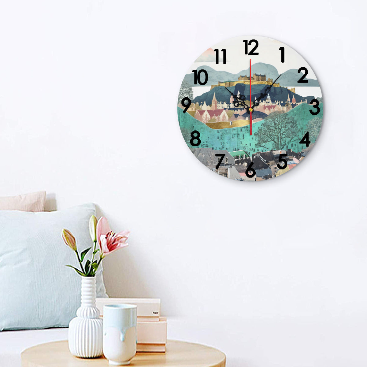 Wall Clock "Edinburgh" - Modern Skyline Of the City of Edinburgh