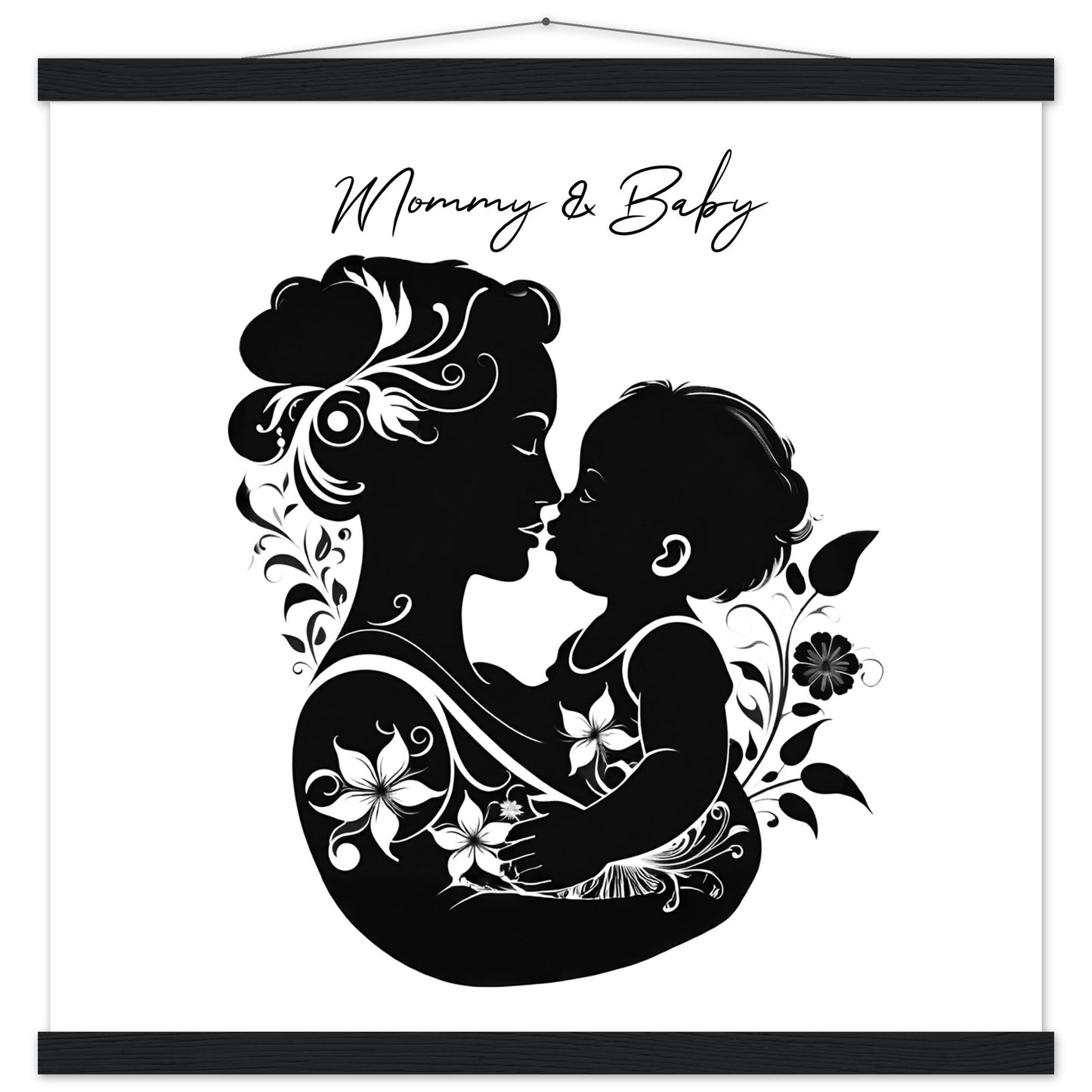 Matte Paper Poster with Hanger "Mommy & Baby" (with flower motive) Personalised gift | Printed and shipped with personalized names