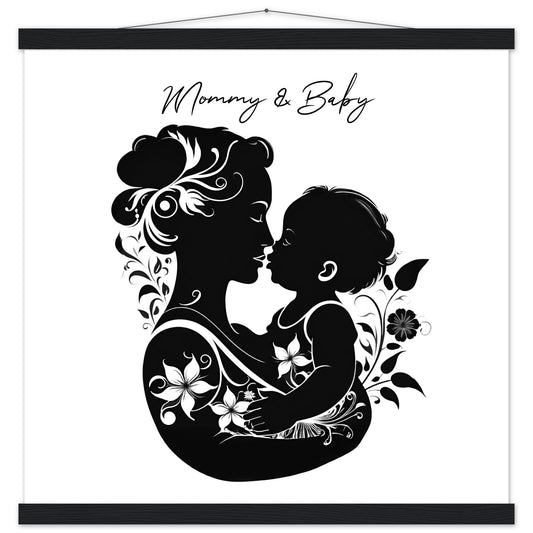 Matte Paper Poster with Hanger "Mommy & Baby" (with flower motive) Personalised gift | Printed and shipped with personalized names