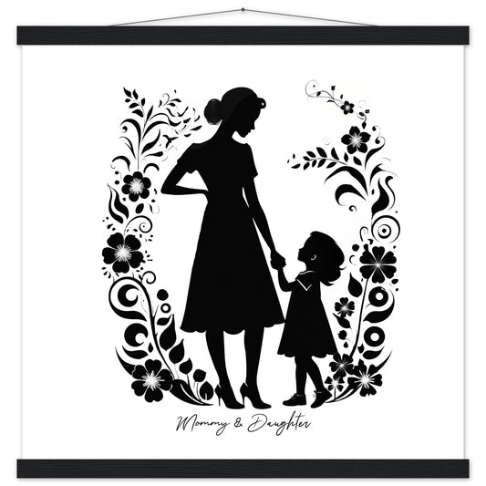 Matte Paper Poster with Hanger "Mommy & Daughter" (with vines & flower motive) Personalised gift | Printed and shipped with personalised names