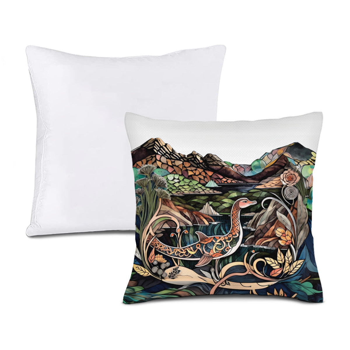 Pillow Cover + Pillow Filler "Vintage Loch Ness Monster"