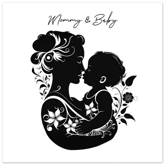 Matte Paper Poster "Mommy & Baby" (with flower motive) Personalised gift | Printed and shipped with personalized names