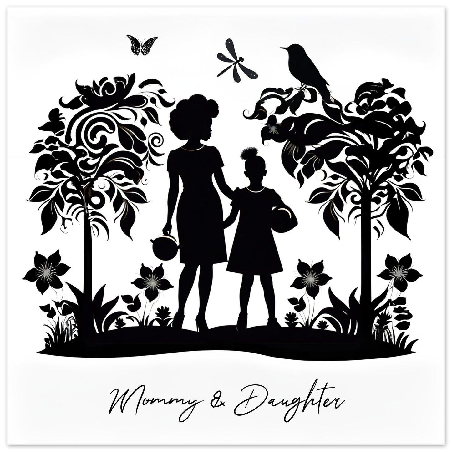 Matte Paper Poster "Mommy & Daughter" (with trees) Personalised gift | Printed and shipped with personalised names