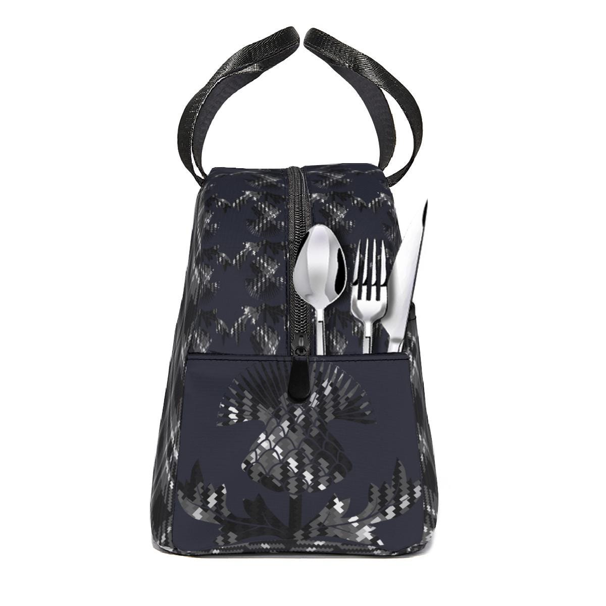 Black Tartan Lunch Bag adorned with elegant Thistles