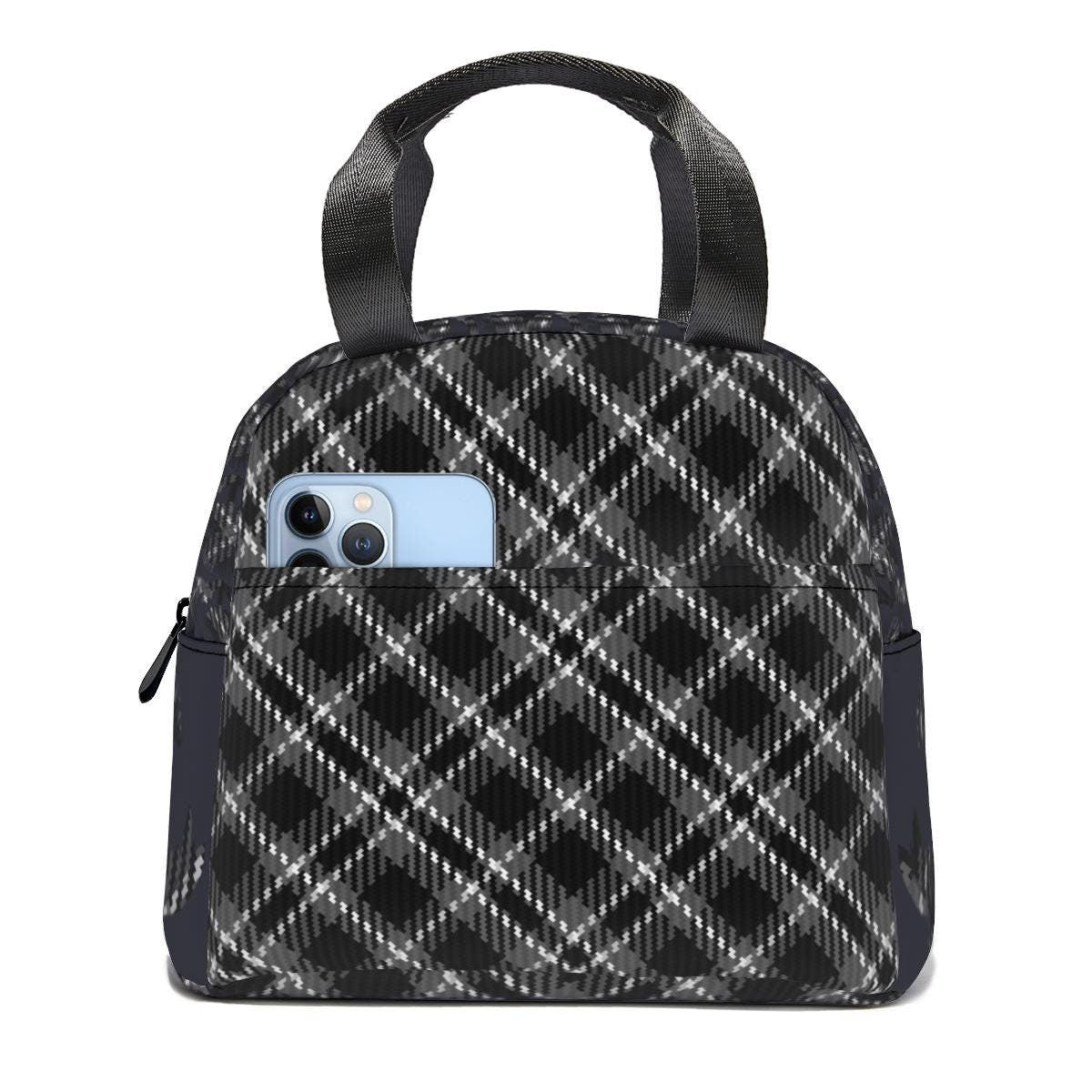 Black Tartan Lunch Bag adorned with elegant Thistles