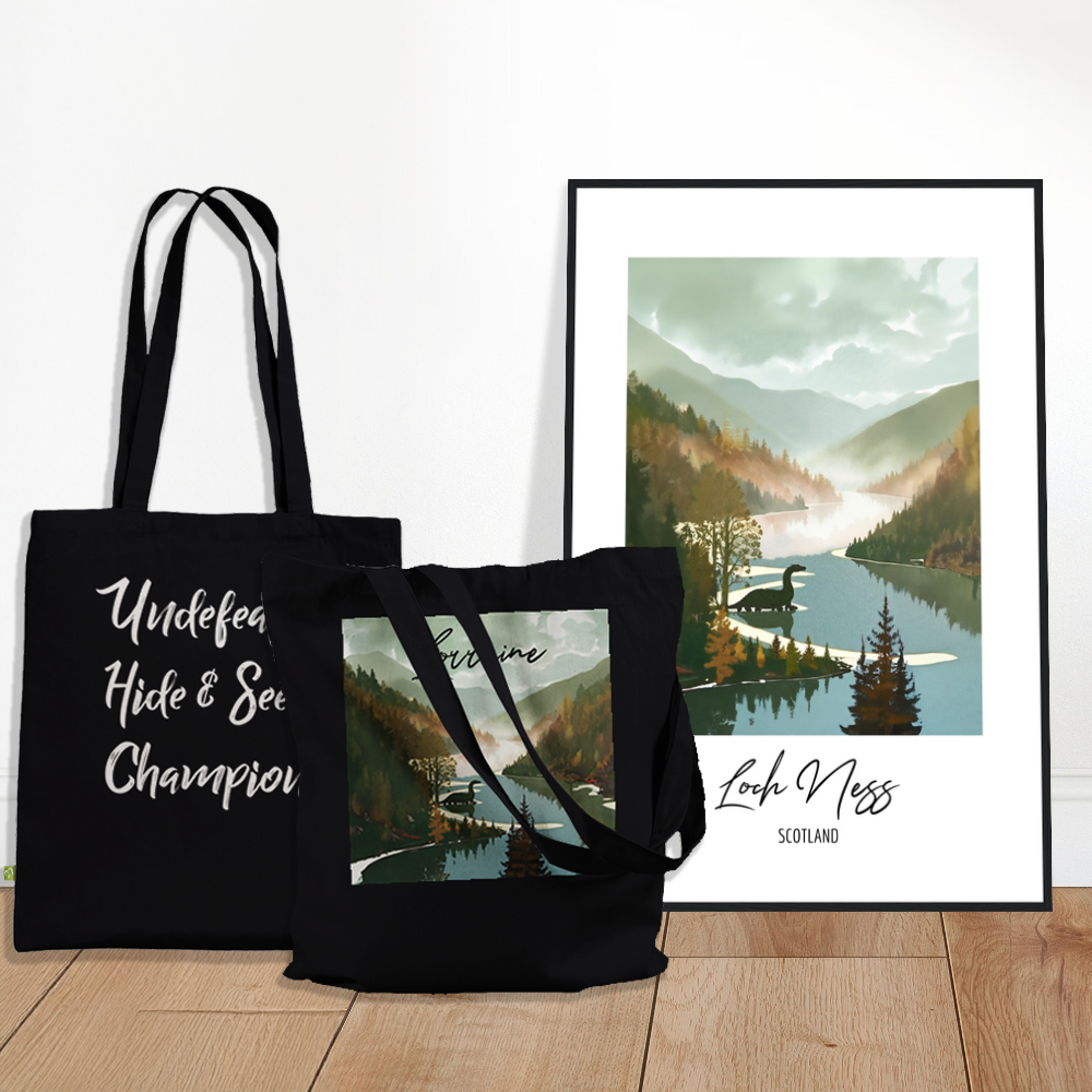 Custom Made Tote Bag "Loch Ness" | Add Your Own Text | Custom Gift - Loch Ness Monster Collection